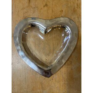 ANNIEGLASS :: 8” MEDIUM “Heart” BOWL Platinum Silver Rim SIGNED CALIF USA